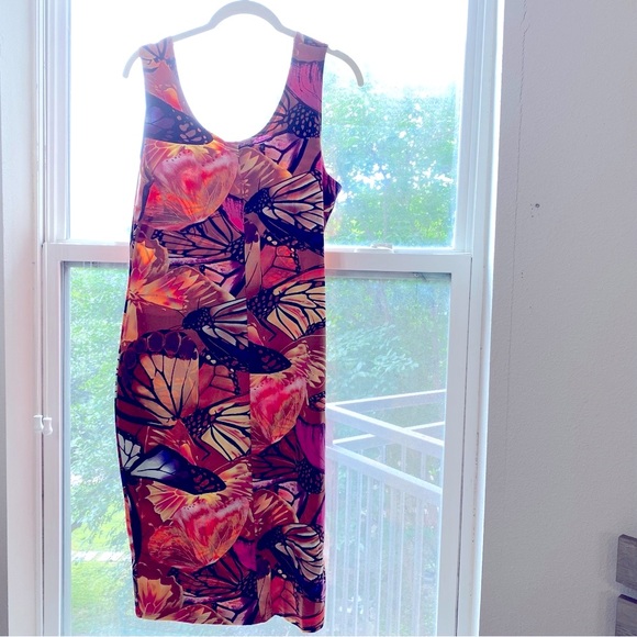 JULIA Love Dress New 1X Plus Rust Butterfly Print Scuba Fit Midi - Picture 5 of 8